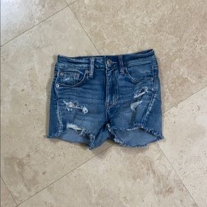 american eagle blue denim shorts with rips